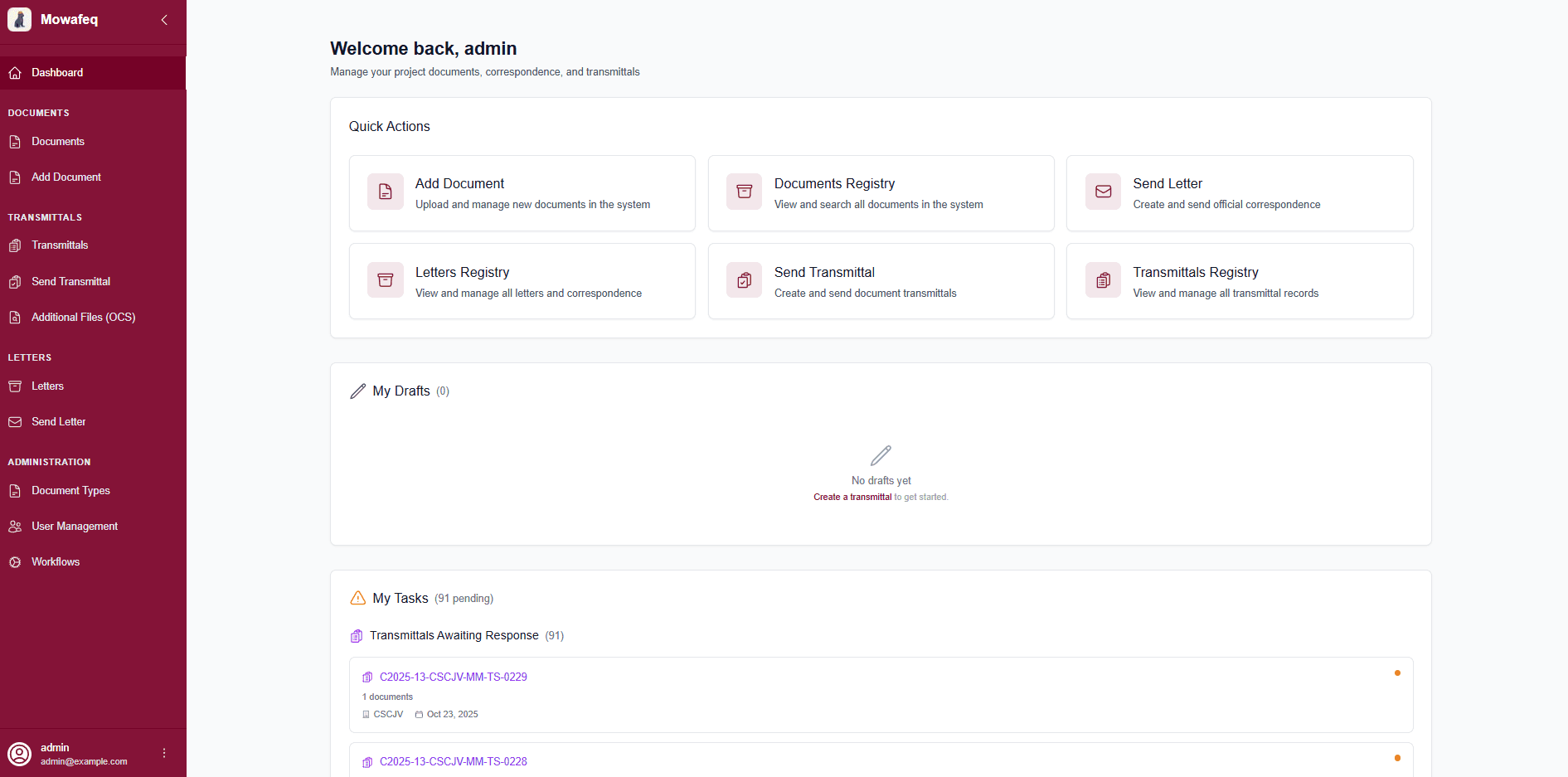 Mowafeq dashboard overview